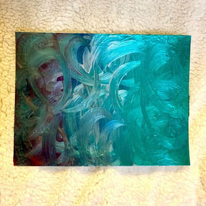 9x12 Artwork with metallic silver, wine, green and blue